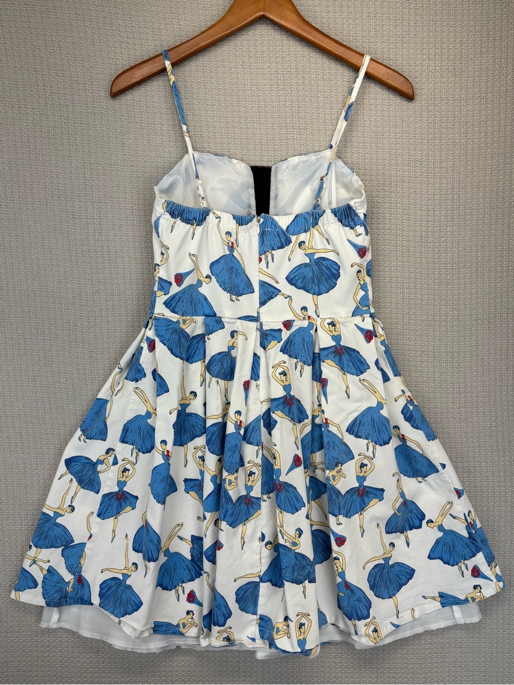Kling Spaghetti Strap Blue Ballerina Print Mini Dress Sz S Pin Up Retro No Tag - Picture 4 of 7